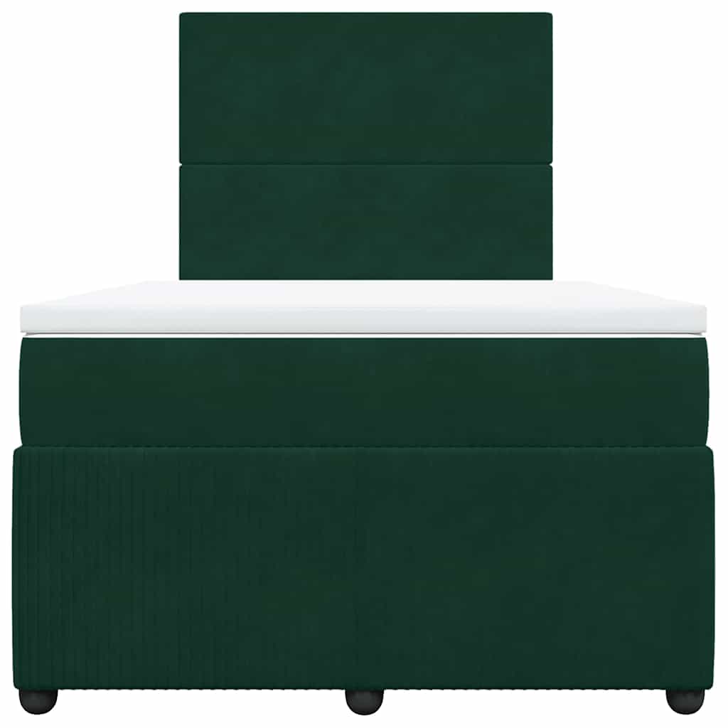 Cama boxspring com colchão 120x200 cm veludo verde-escuro
