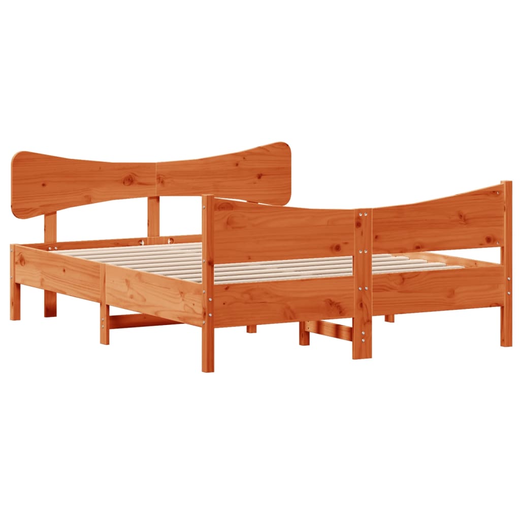Cama sem colchão 140x200 cm madeira pinho maciça castanho-mel
