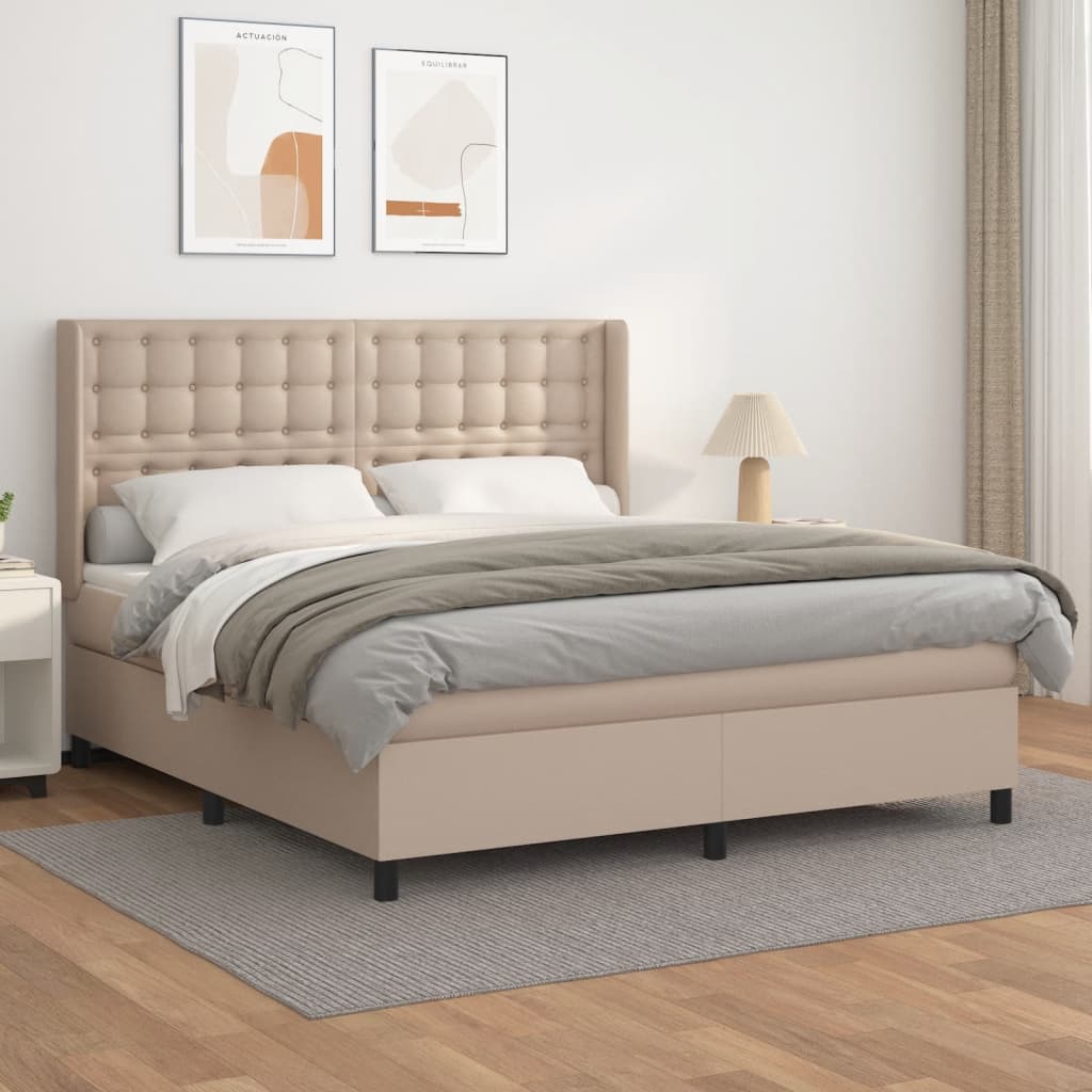Cama com molas/colchão 160x200 cm couro artificial cappuccino