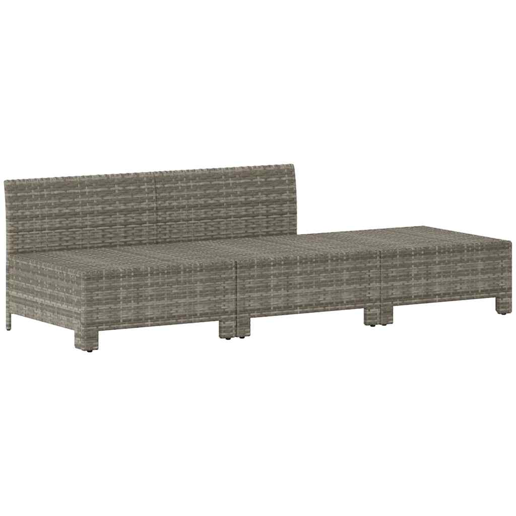 Conjunto de lounge de jardim de 3 peças com almofadas em vime sintético cinza