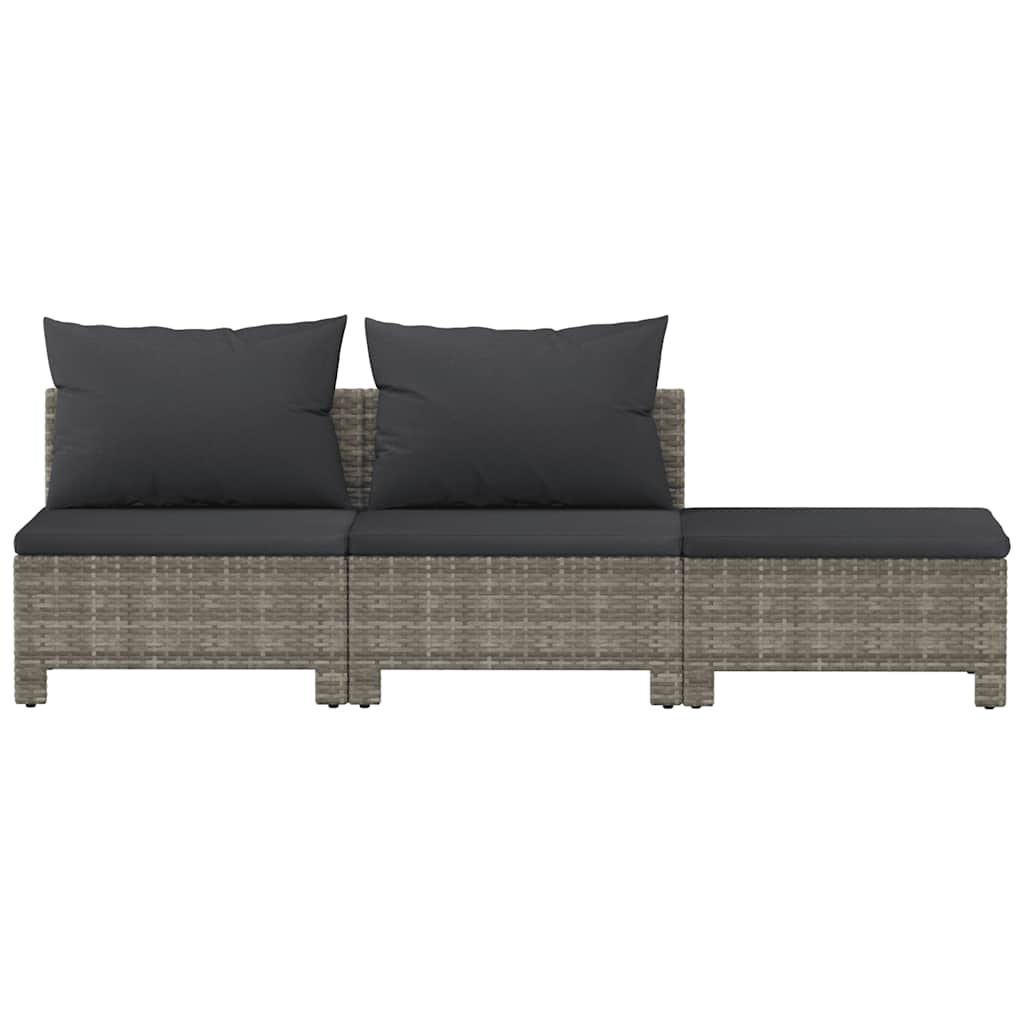 Conjunto de lounge de jardim de 3 peças com almofadas em vime sintético cinza