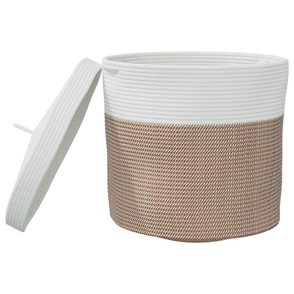 Cesto de arrumação com tampa ø40x35cm algodão castanho e branco