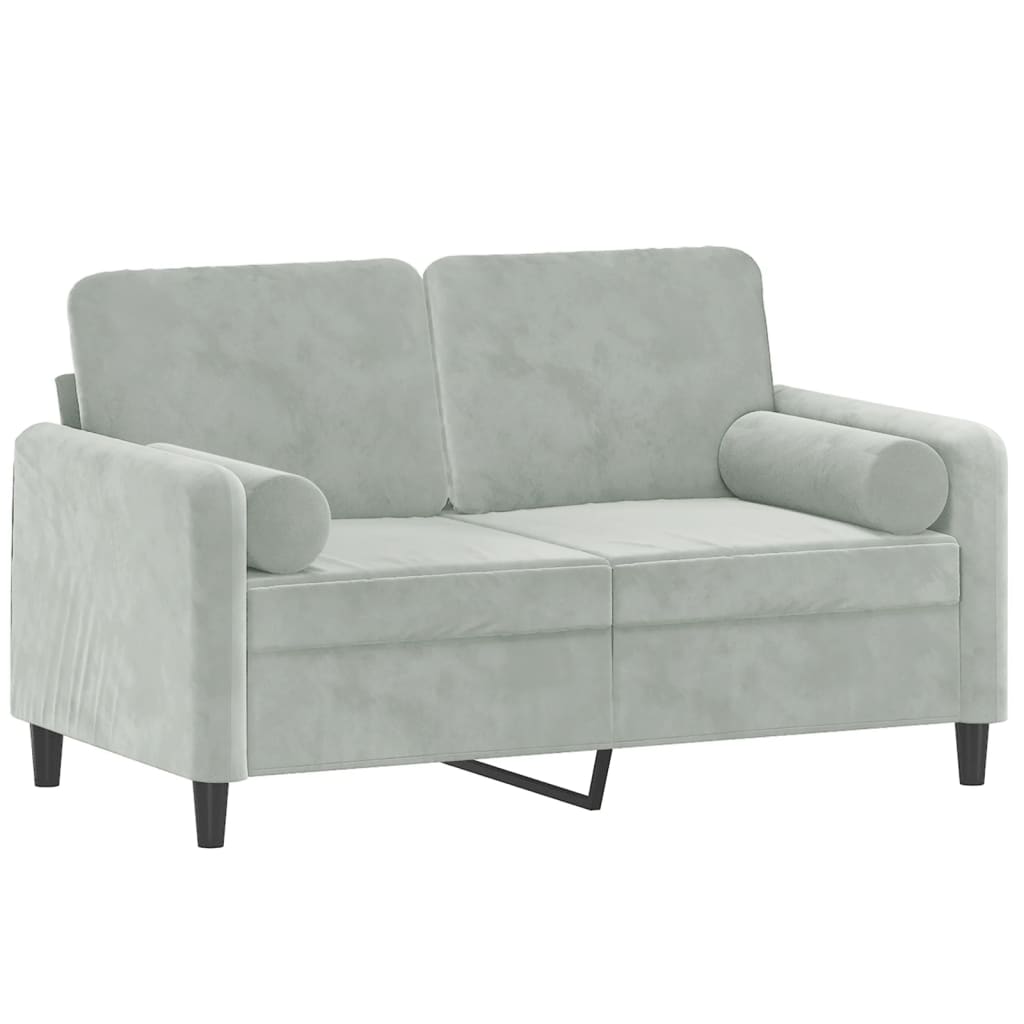 Sofá 2 lugares + almofadas decorativas 120cm veludo cinza-claro