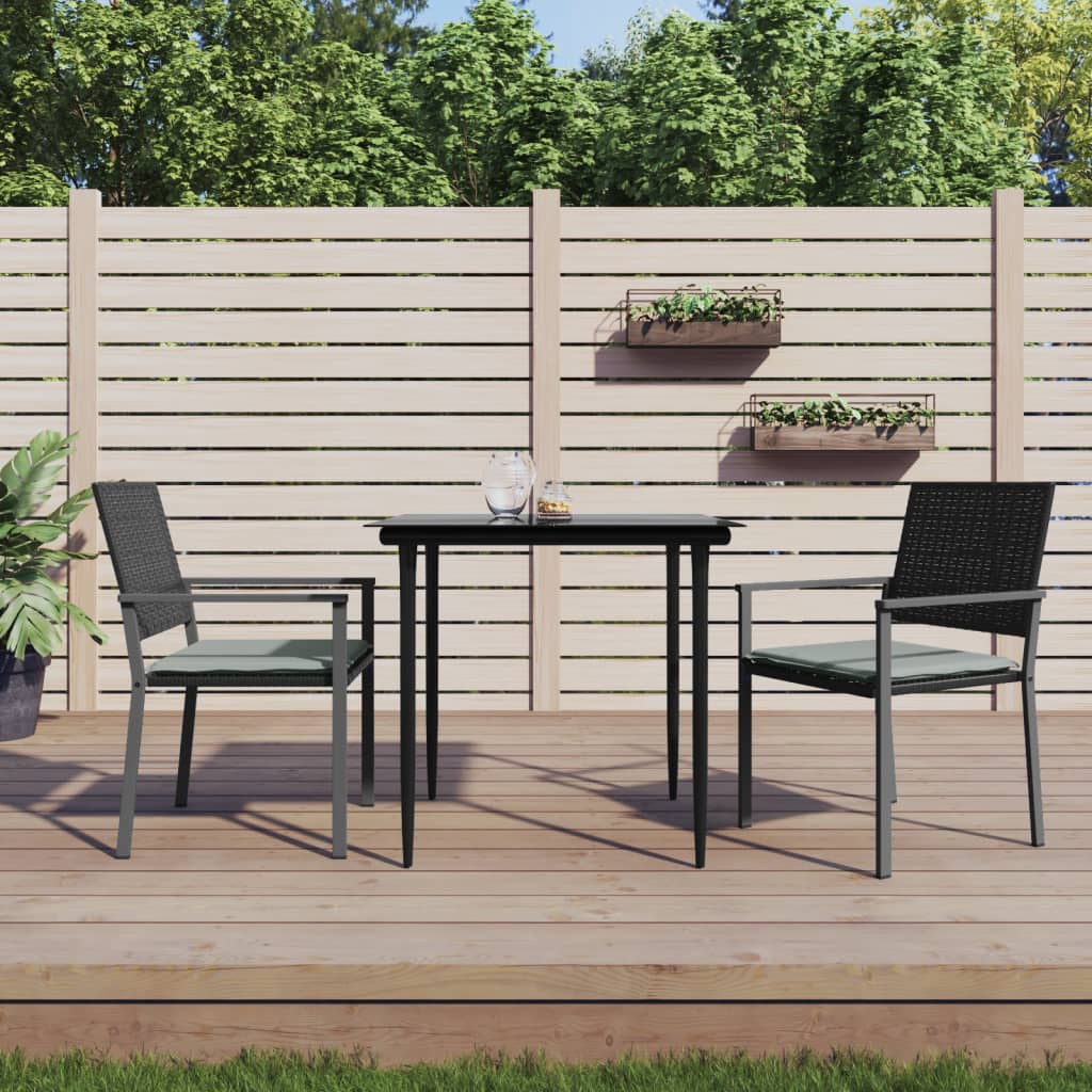3 Pcs conjunto de jantar p/ jardim c/ almofadões vime PE e aço