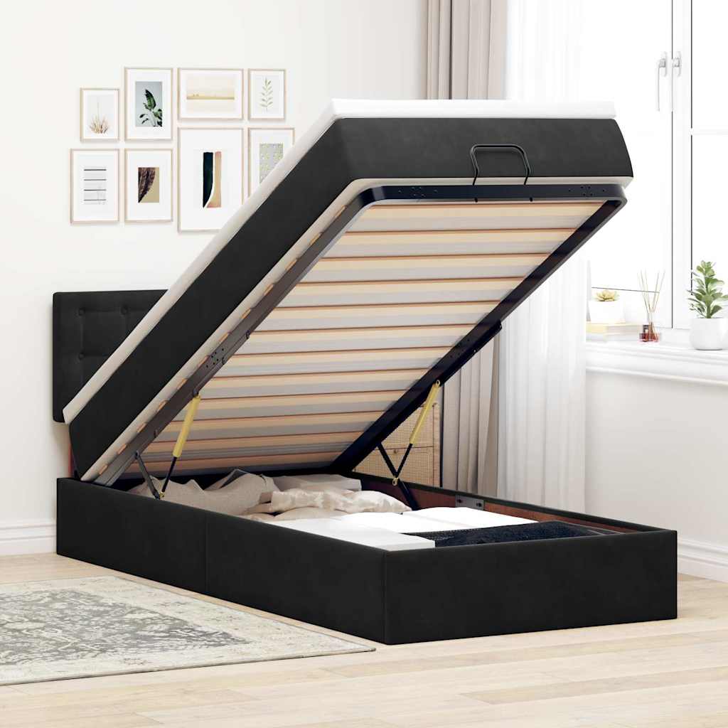 Estrutura de cama otomana com colchão preto 100x200cm veludo