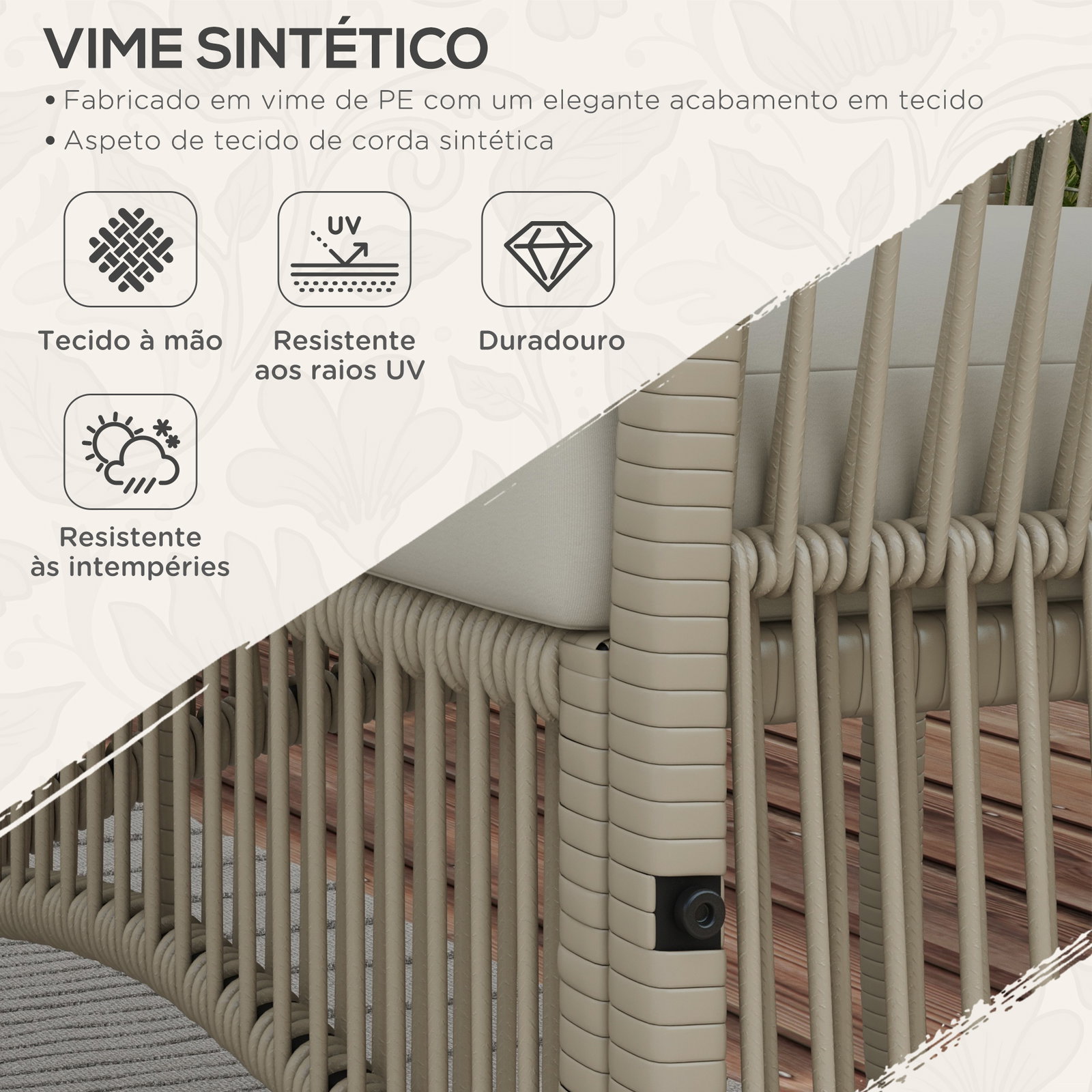 Conjunto de móveis de jardim de vime de 4 peças móveis de varanda com 1 sofá 2 poltronas e mesa de centro cáqui
