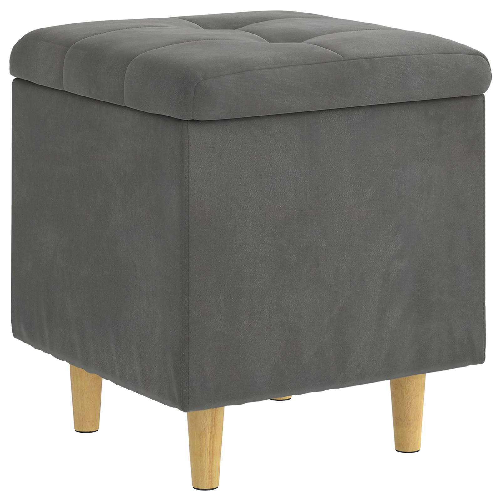 Puff de armazenamento cinza escuro 40 x 40 x 45 cm veludo