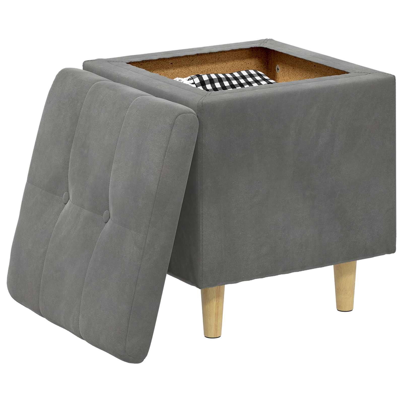 Puff de armazenamento cinza escuro 40 x 40 x 45 cm veludo