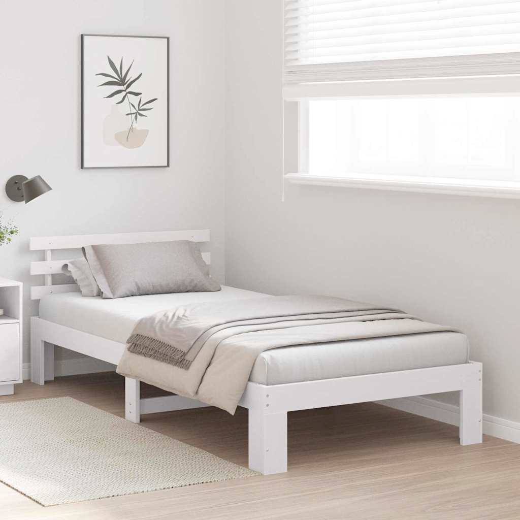 Estrutura da cama branco 75 x 190 cm madeira de pinheiro sólida