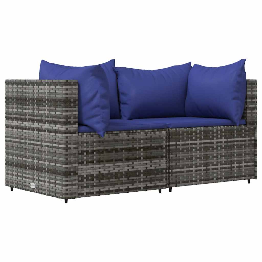 3 Pcs conjunto lounge de jardim c/ almofadões vime PE cinzento