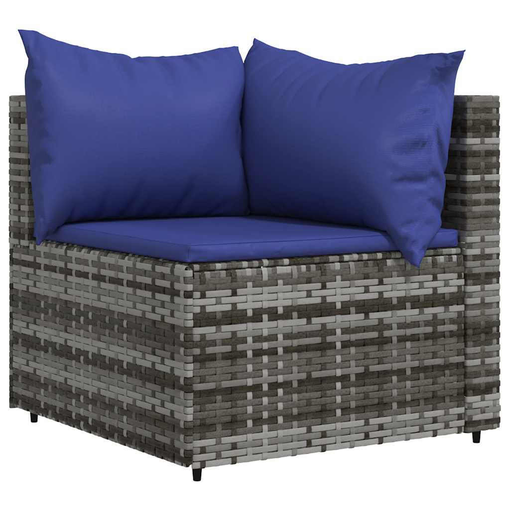 3 Pcs conjunto lounge de jardim c/ almofadões vime PE cinzento