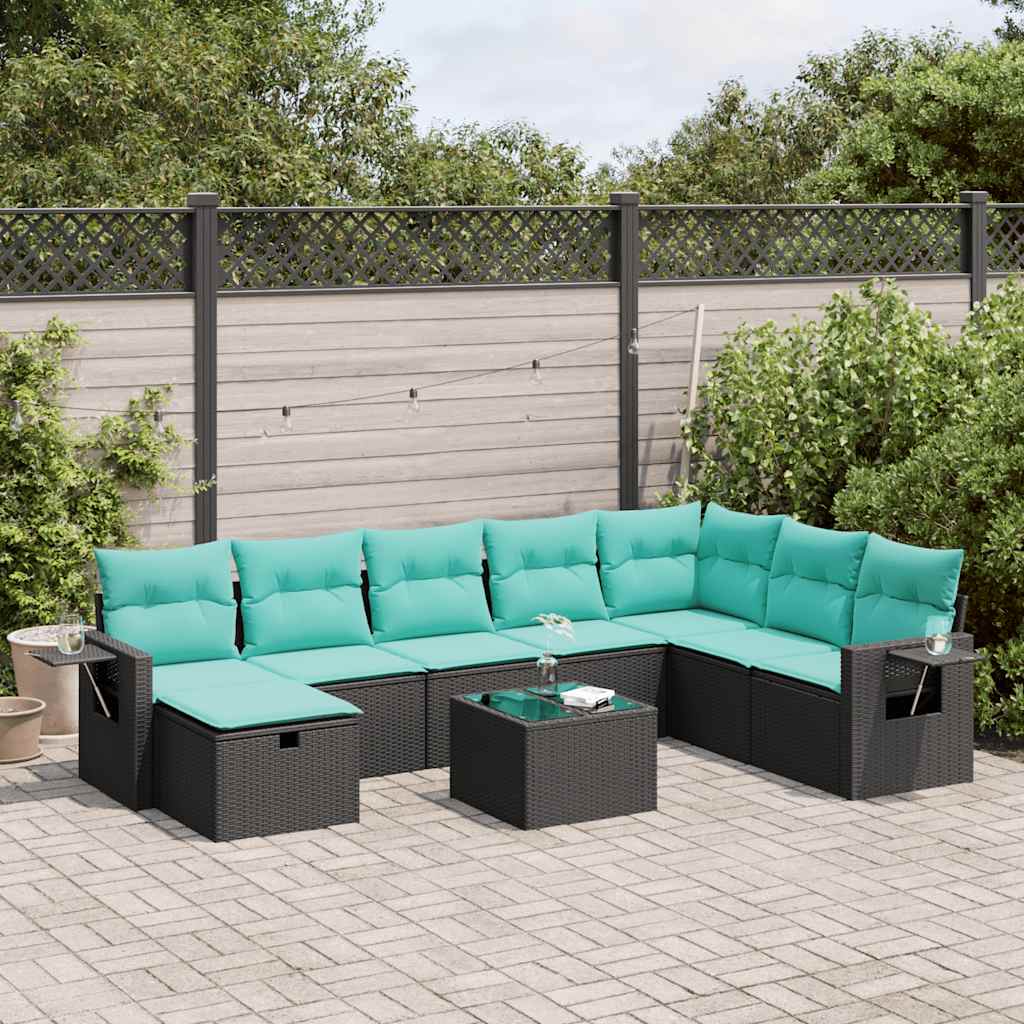 9 Pcs conjunto de sofás p/ jardim c/ almofadões vime PE preto