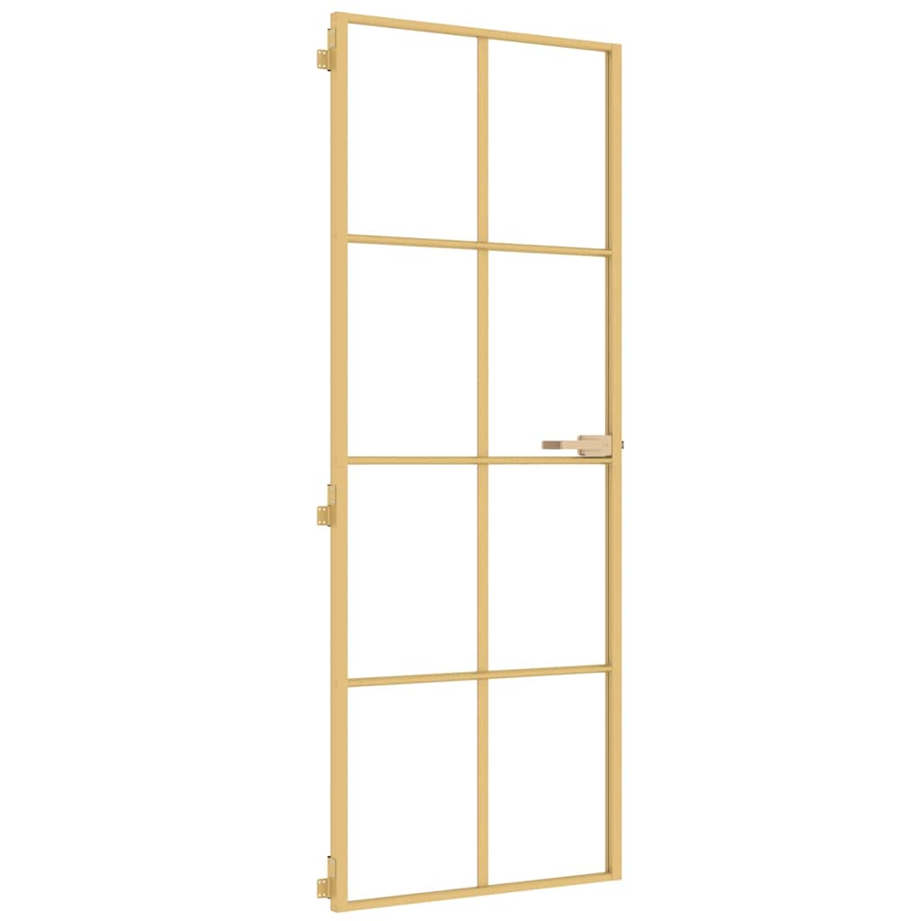 Porta interior 76x201,5 cm vidro temperado e alumínio dourado