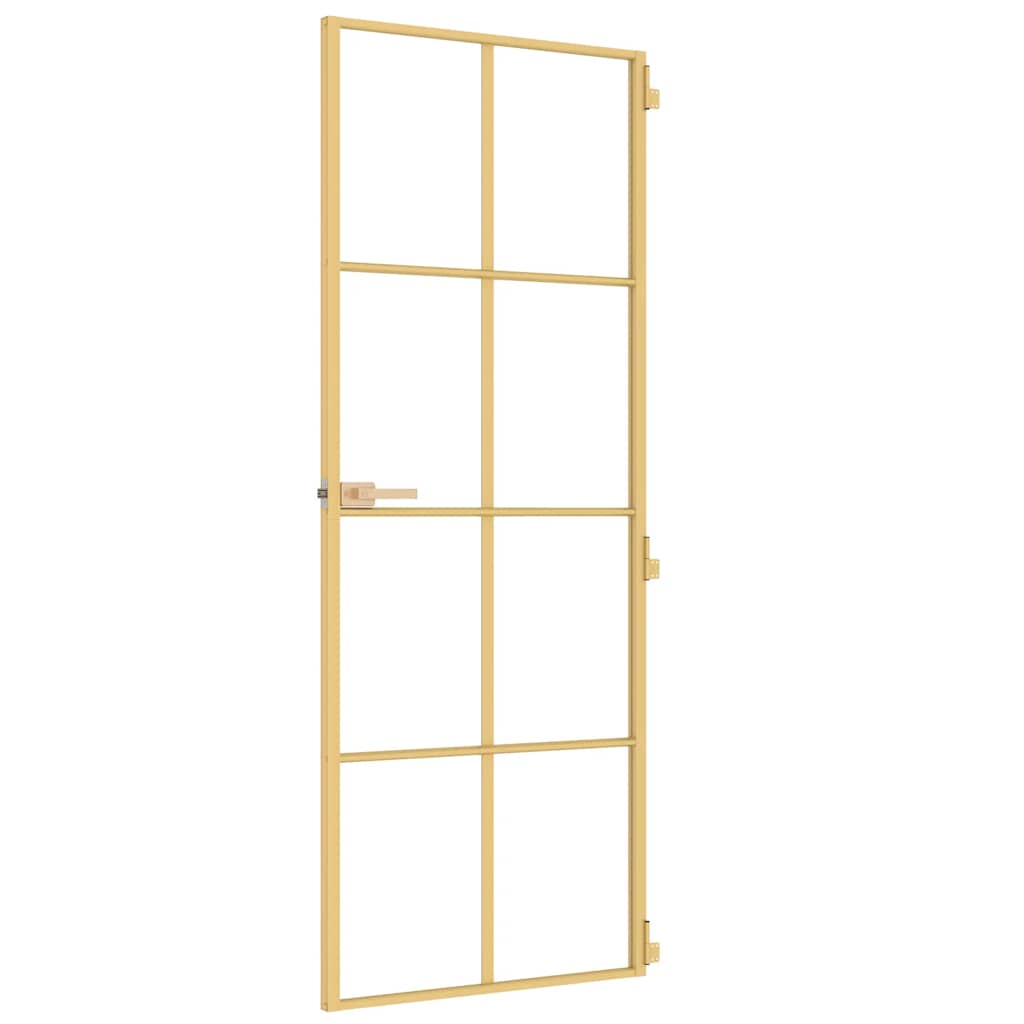 Porta interior 76x201,5 cm vidro temperado e alumínio dourado