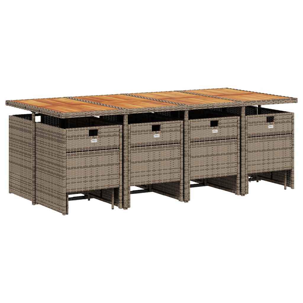 13 Pcs conjunto jantar p/ jardim c/ almofadões vime PE cinzento