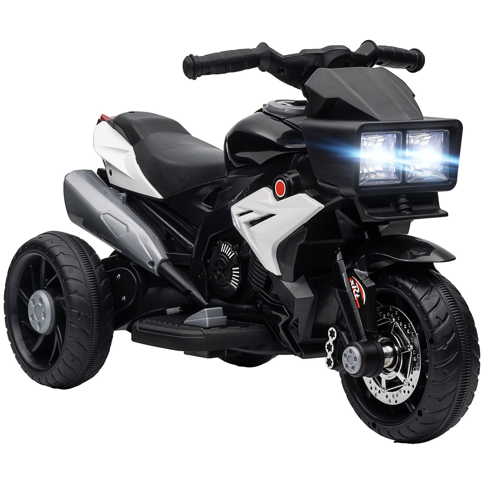 Motocicleta elétrica infantil com 3 rodas para crianças acima de 3 anos bateria 6v com luzes e música 86x42x52 cm branco