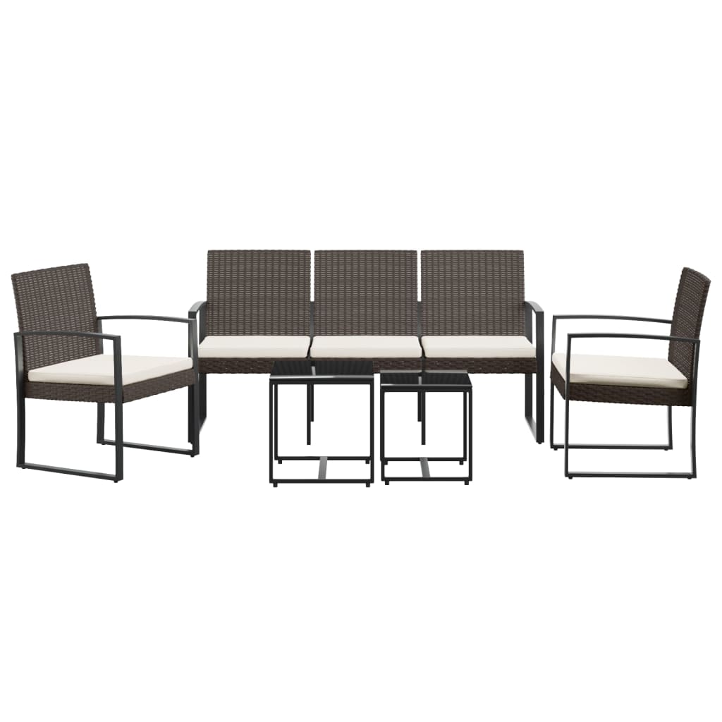 5 Pcs conjunto jantar p/ jardim c/ almofadões vime PP castanho