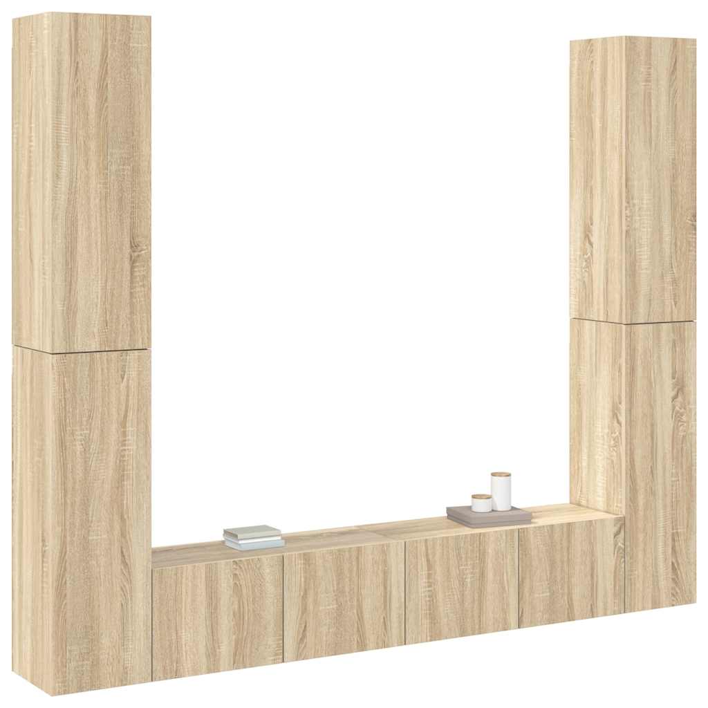 6Pcs conjunto de móveis de TV derivados madeira carvalho sonoma