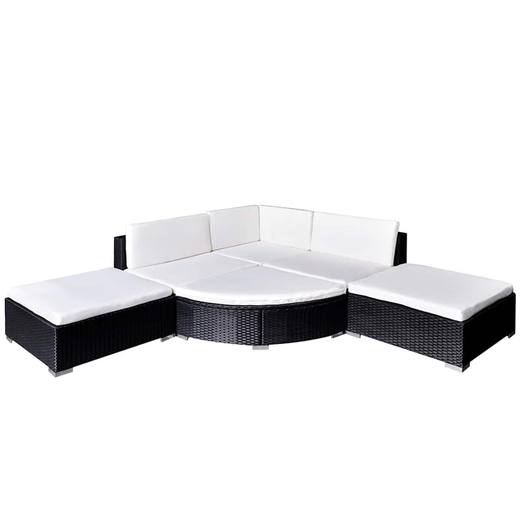 6 Pcs conjunto lounge de jardim c/ almofadões vime PE preto