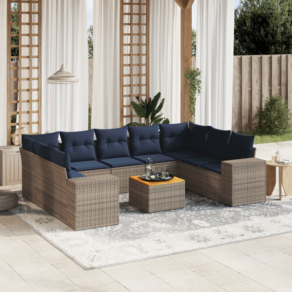 Conjunto de sofá de jardim com 10 peças e almofadas em rattan sintético cinza