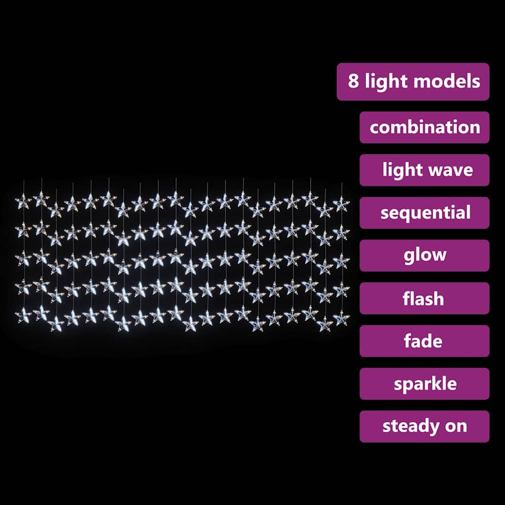 Cortina iluminação c/ estrelas 500 leds 8 funções branco frio