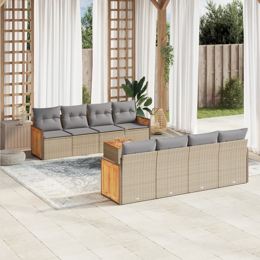 9 Pcs conjunto de sofás p/ jardim com almofadões vime PE bege