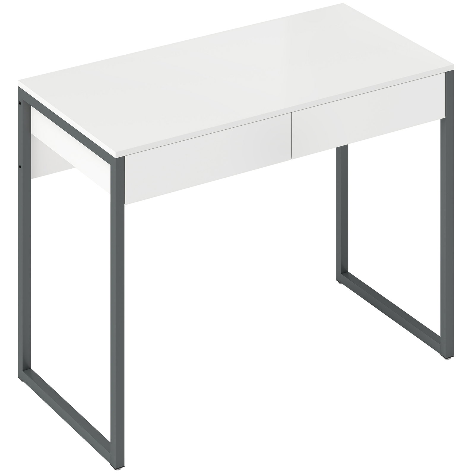 Secretária com 2 gavetas 100x50 cm mesa de computador pernas de aço para casa escritório espaços pequenos branco brilhante