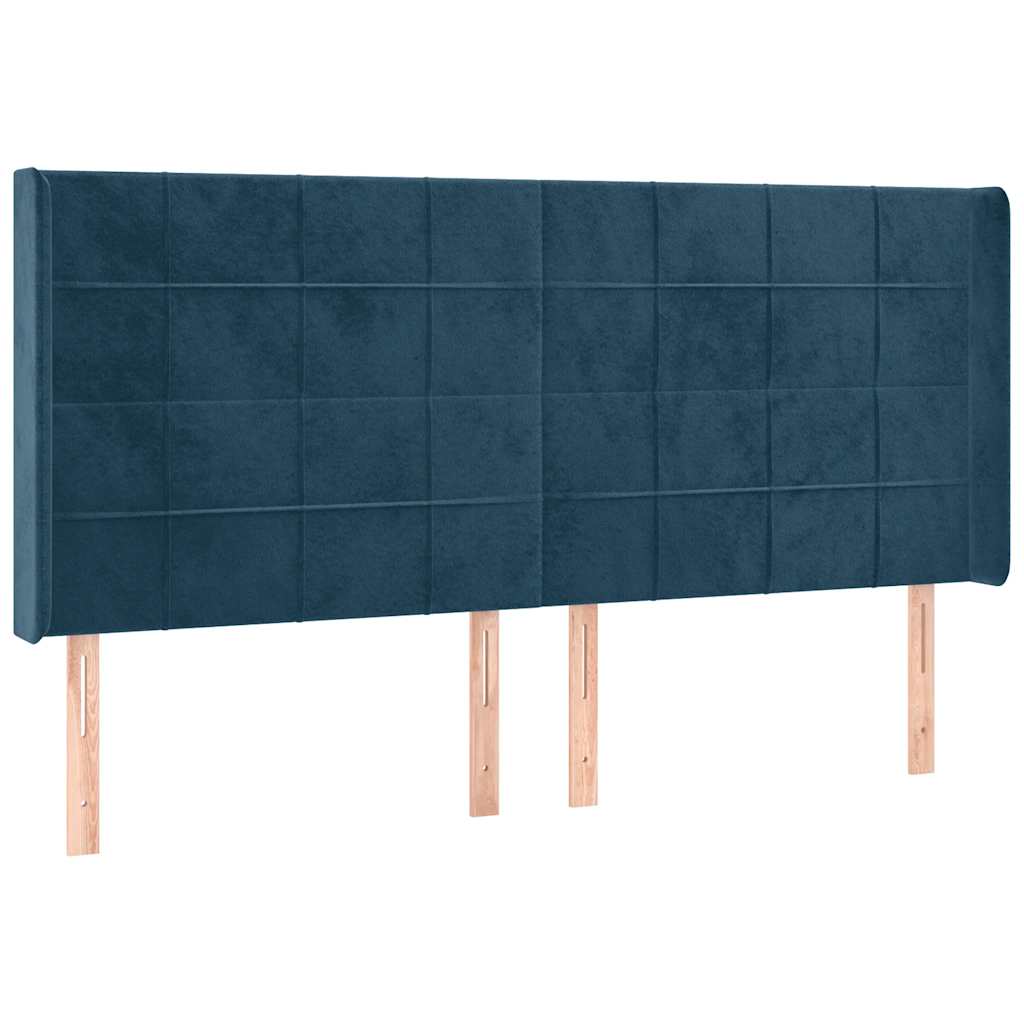 Cabeceira cama c/ luzes LED veludo 163x16x118/128cm azul-escuro