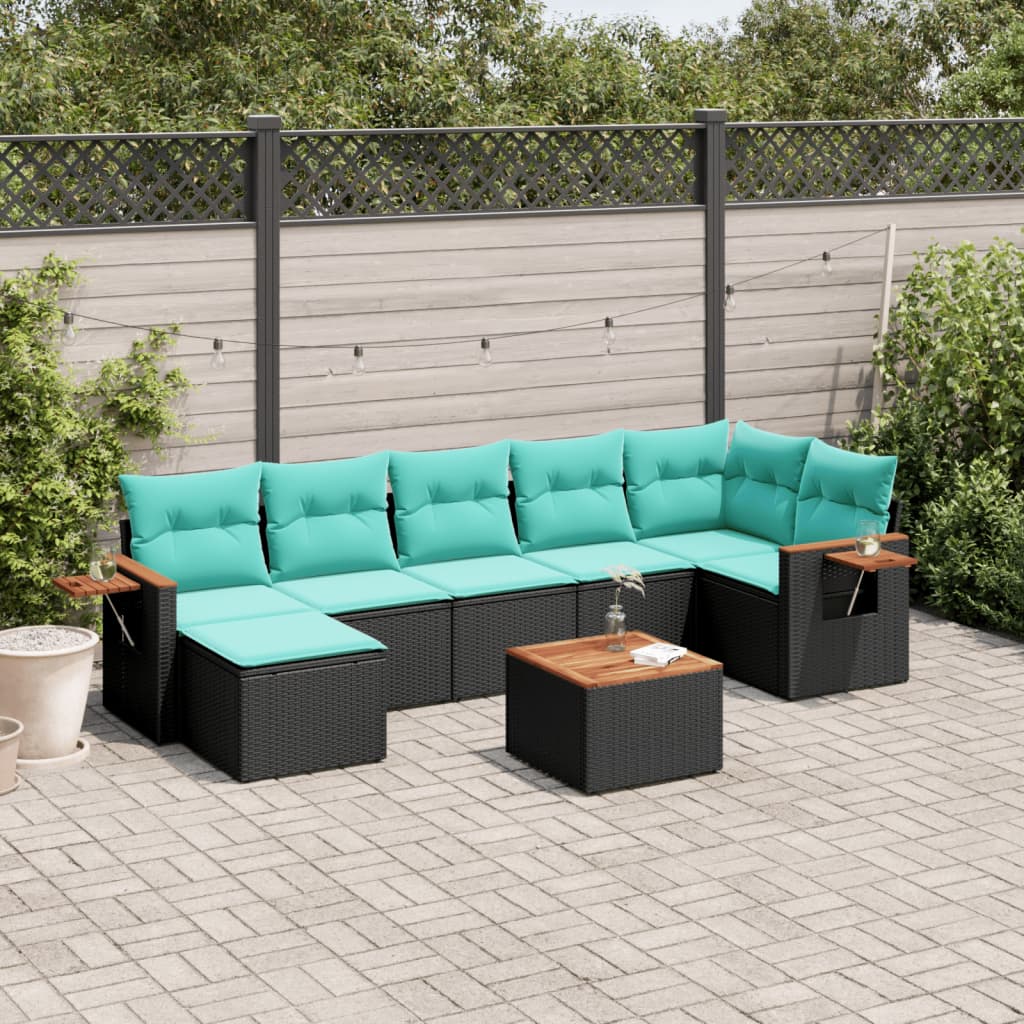 8 Pcs conjunto de sofás p/ jardim c/ almofadões vime PE preto