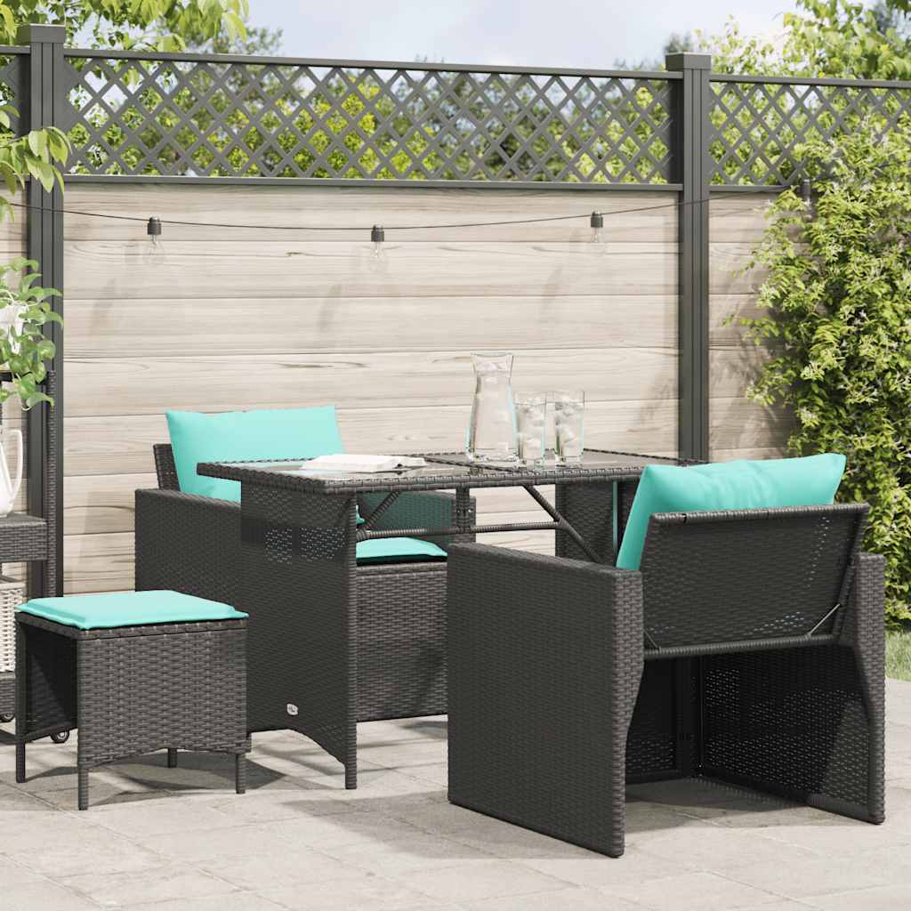 4 Pcs conjunto de sofás para jardim c/ almofadões vime PE preto