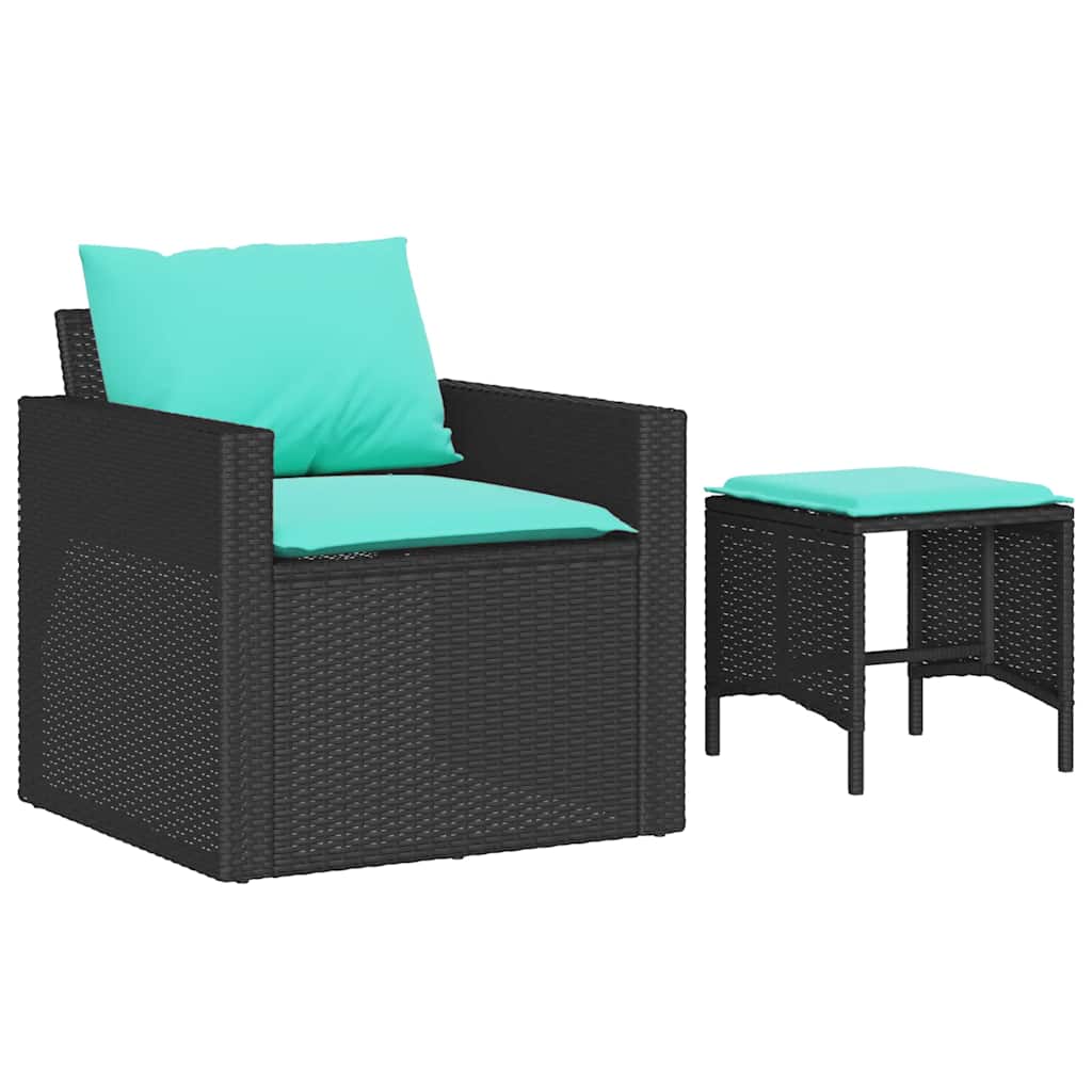 4 Pcs conjunto de sofás para jardim c/ almofadões vime PE preto