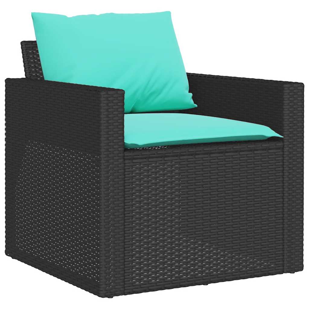 4 Pcs conjunto de sofás para jardim c/ almofadões vime PE preto