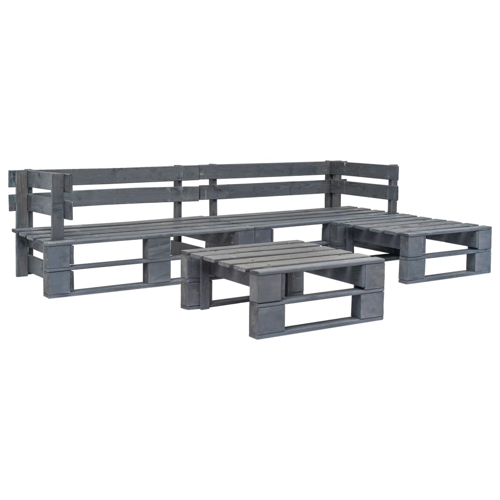 Conj. lounge de paletes 4 pcs com almofadões cinzentos madeira