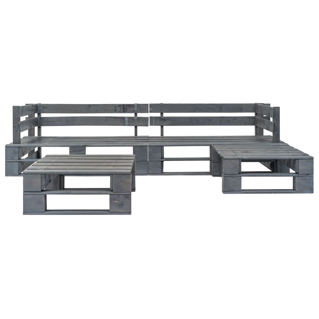 Conj. lounge de paletes 4 pcs com almofadões cinzentos madeira