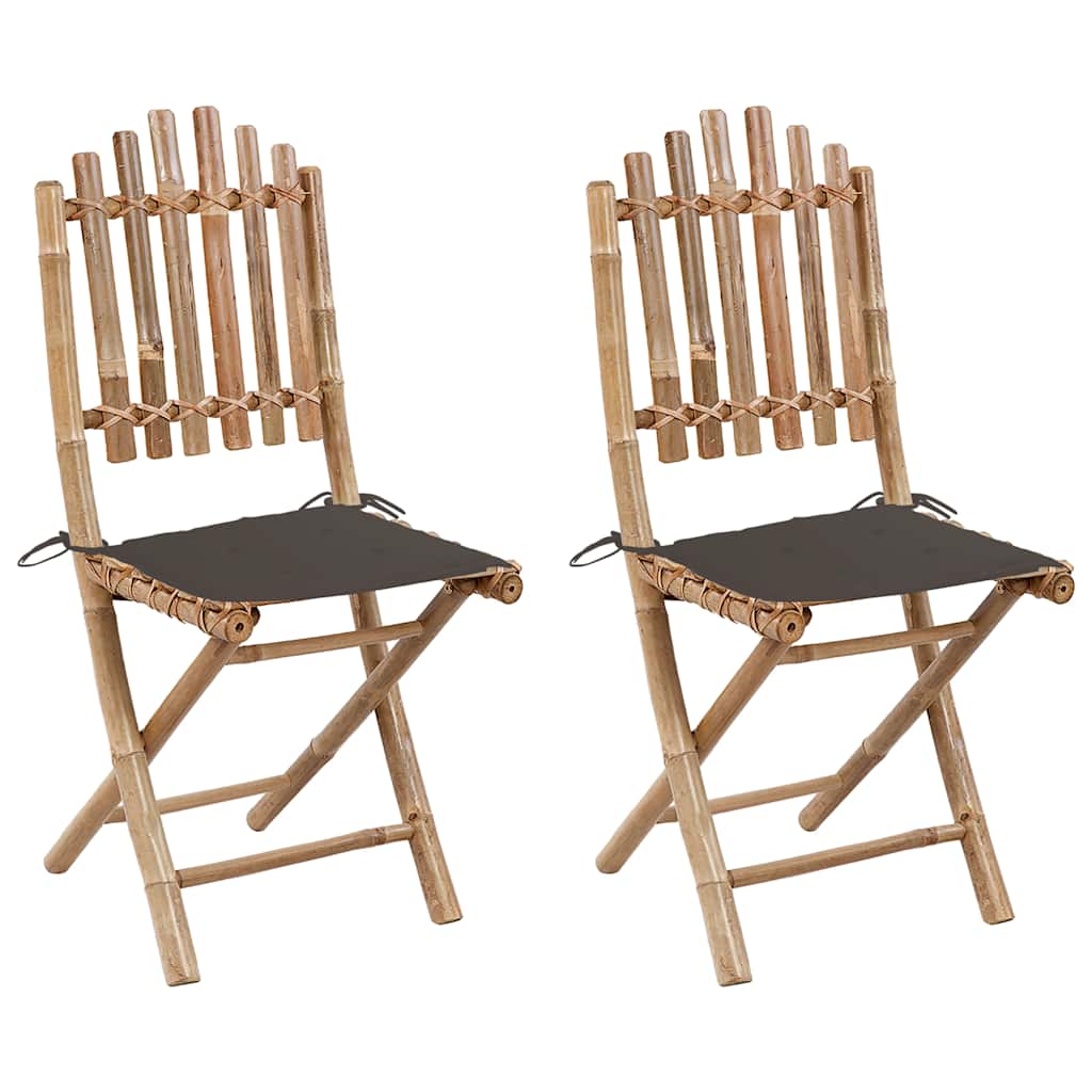 Cadeiras de jardim dobráveis c/ almofadões 2 pcs bambu