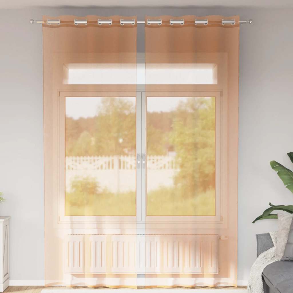 Cortinas de voile com ilhós 2 pcs terracota