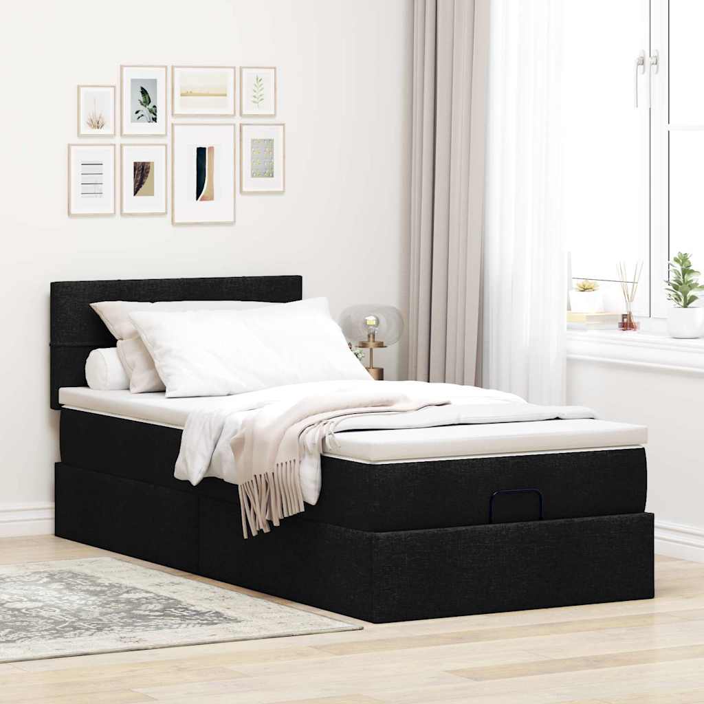 Cama otomana com colchão 90x200 cm tecido preto