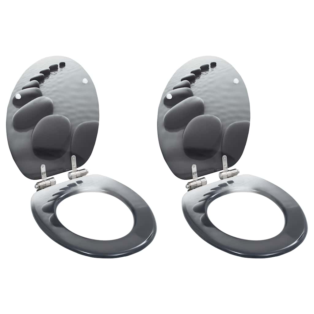 Assentos sanita 2 pcs c/ tampas fecho suave MDF design pedras