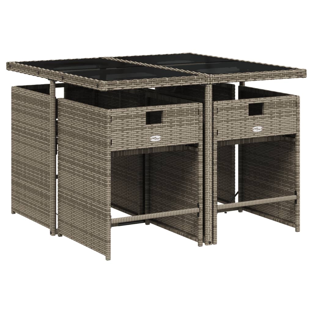 5 Pcs conjunto de jantar p/ jardim c/ almofadões vime PE cinza