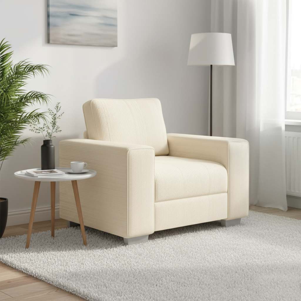 Poltrona 100x77x82 cm tecido corduroy creme