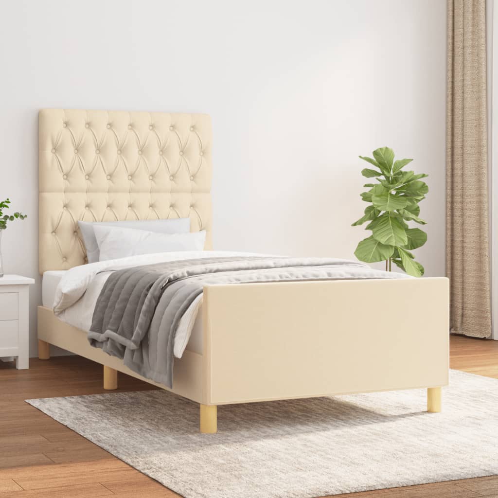 Estrutura de cama sem colchão 90x190 cm tecido creme