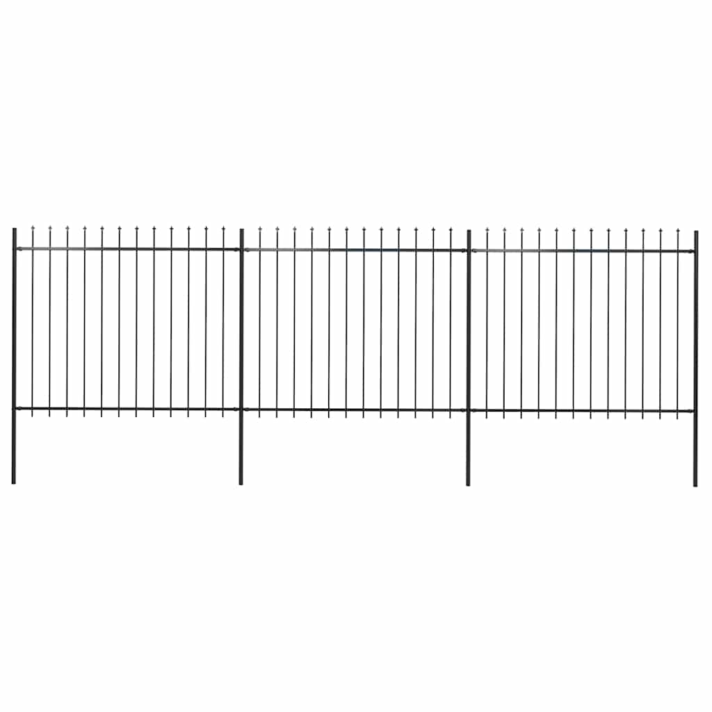 Cerca de jardim com topo em forma de lança em aço 504x150 cm, preta