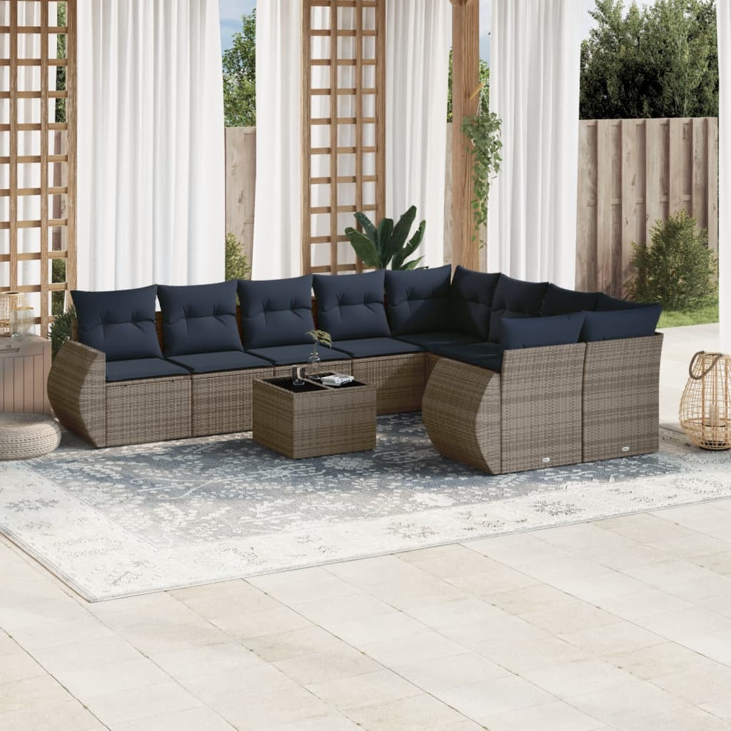 Conjunto de sofá de jardim com 10 peças e almofadas em rattan sintético cinza