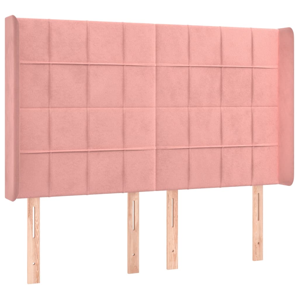 Cabeceira de cama c/ luzes LED veludo 147x16x118/128 cm rosa