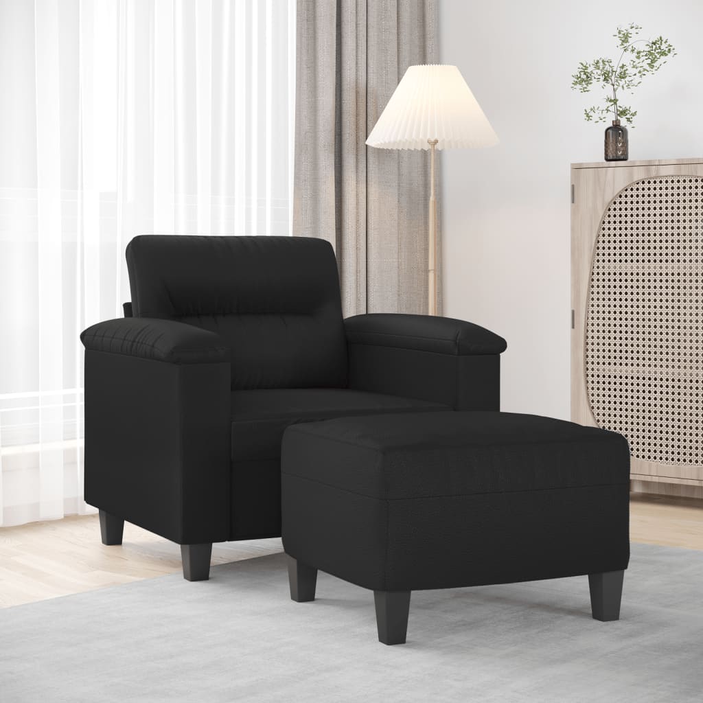 Poltrona com apoio de pés couro artificial 60 cm preto