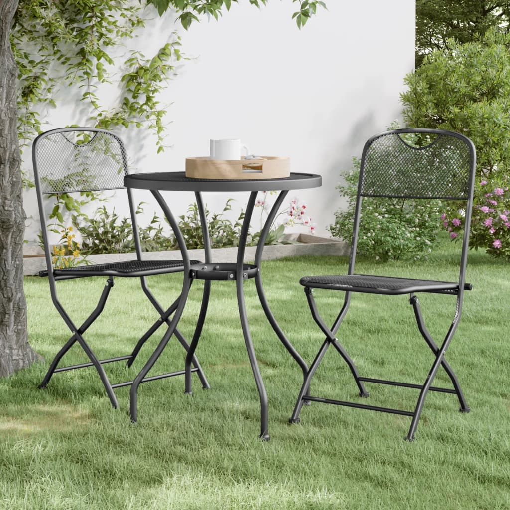3 Pcs conj. de jantar p/ jardim malha metal expandido antracite