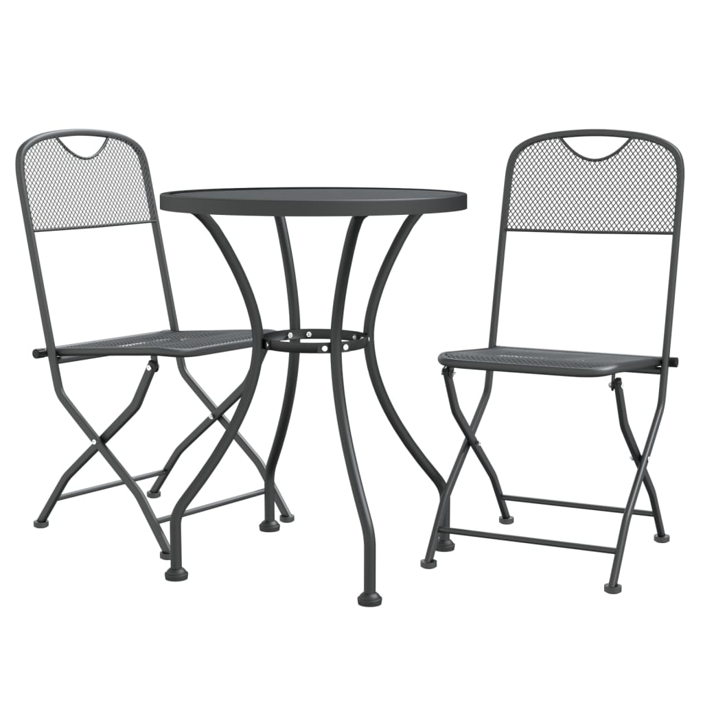 3 Pcs conj. de jantar p/ jardim malha metal expandido antracite