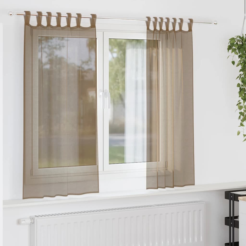 Cortinas de voile com laços 2 pcs castanho-claro 140x140 cm