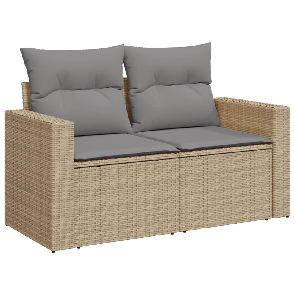 7 Pcs conj. sofás jardim c/ almofadões vime PE bege misturado