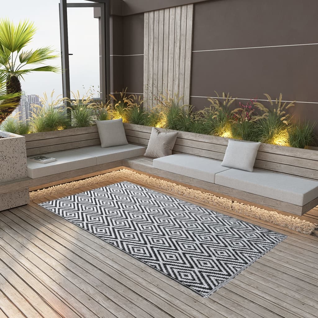 Tapete de exterior 160x230 cm arakil PP branco e preto